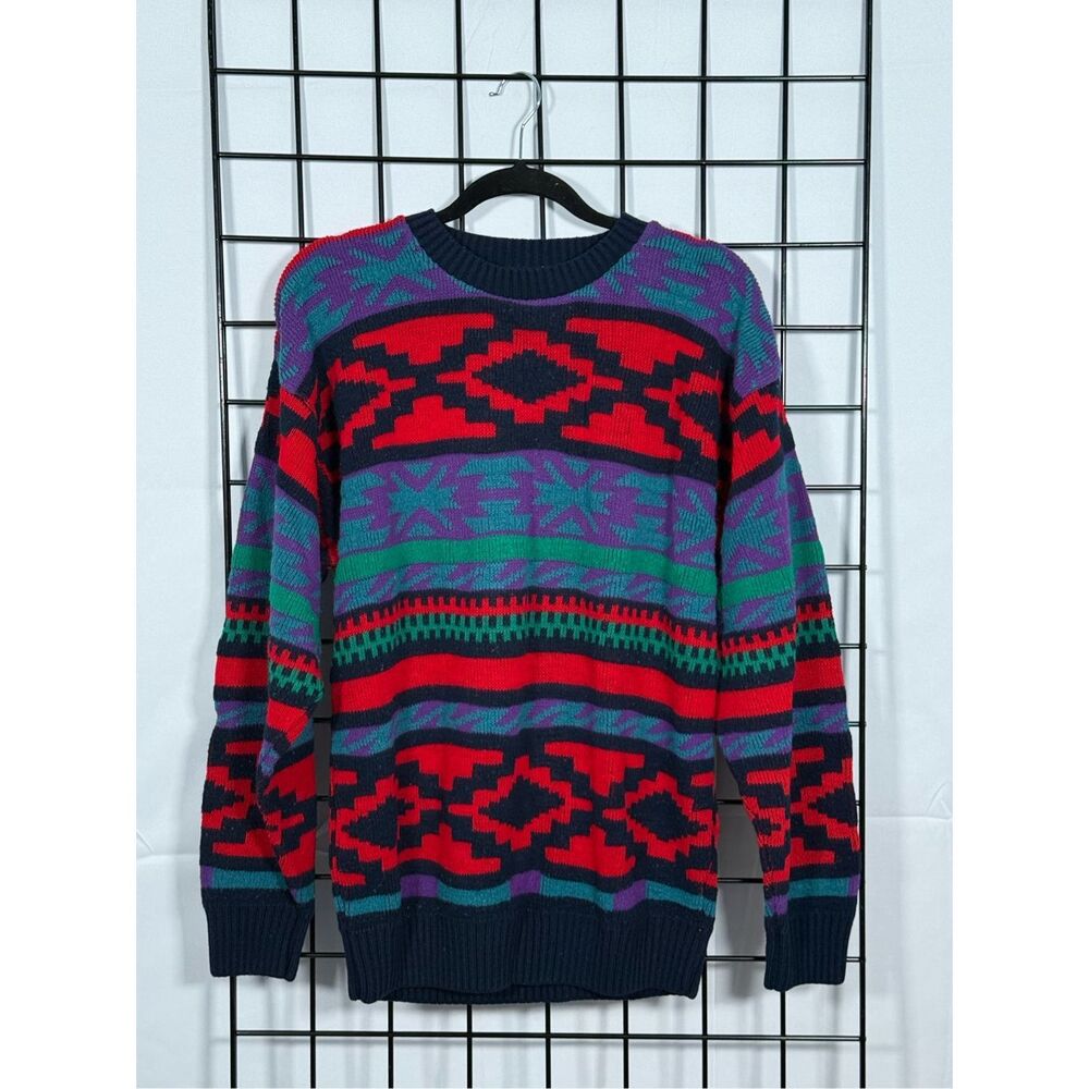 Vtg‎ Cigali Colorblock Sweater Mens M Multicolor 90s Geometric Knit USA Made
